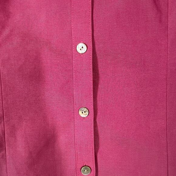 Foxcroft Womens Button Front Top Size 8 Fitted Red Pink Non Iron 3/4 Sleeve - Picture 3 of 13
